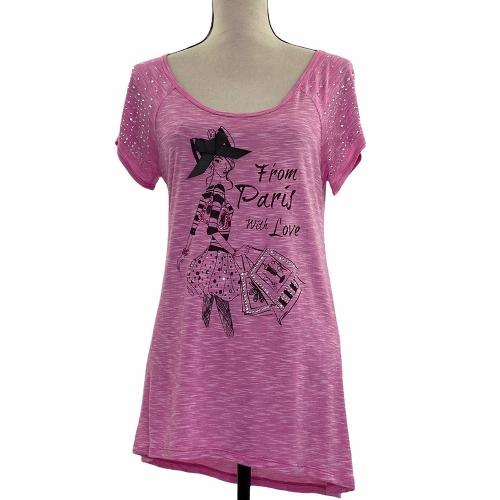 STYLE & Co Pink Paris Graphic Tunic Top Size Small